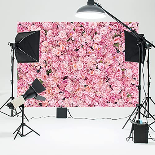 LYWYGG 7x5FT Fondos de Pared Rosa Telones de Fondo Florales Fondos de fotografía Floral Telón de Fondo de Pared de Flores 3D Telón de Fondo de Flores Rosa Telón de Fondo de Compromiso CP-314