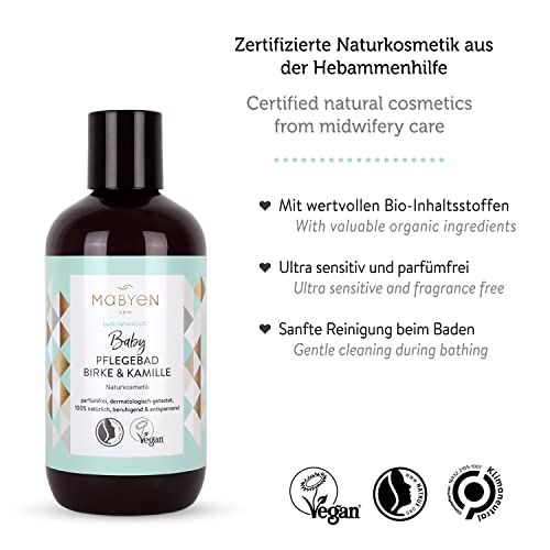 MABYEN Sales de Baño para el Cuidado del Bebé 200 ml - Gel de Baño con Efecto Relajante y Calmante - Adecuado para la Piel Sensible de los Niños - Cosmética Natural y Vegana sin Perfume