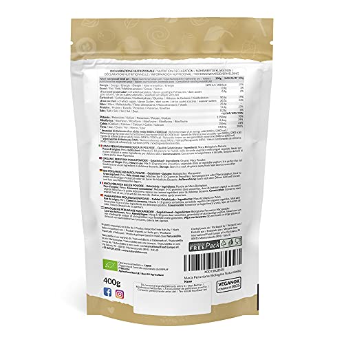 Maca Andina Ecológica en Polvo 400g. Organic Maca Powder Gelatinized. Peruana, Bio y Pura, viene de raíz de Maca Organica - Gelatinizada - NaturaleBio