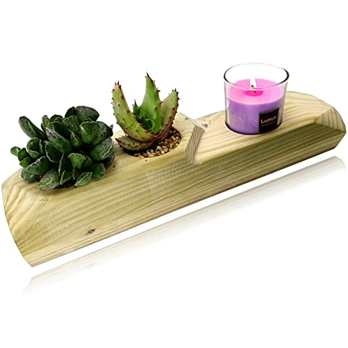 Maceteros Decorativos Interior, Porta Velas Decorativas, Macetas con Portavelas Decoración Interior de Ladrillo de Madera para Cactus Suculentas y Velas (1x Regalo Vela Aromática Fragancia Aleatorio)