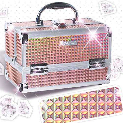 Maletin Maquillaje Profesional Estuche Neceser Maquillaje Beauty Case Cosméticos Organizador de Viaje Maletin de Manicura Makeup Peluqueria Joyero Caja con Espejo para Niña , Naranja Brillante