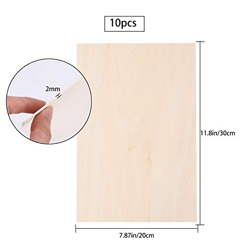 ManLee 10pz Planchas de Madera Contrachapada Finas Hojas de Madera de Balsa 2mm Tablero Planchas de Madera para Manualidades para DIY Artesanía Mini Modelo de Aviónes de Madera 300 x 200 x 2mm