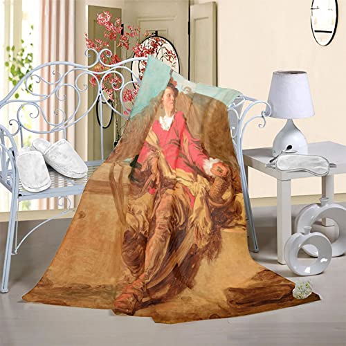 Manta Estampada Franela 3D, Suave Y Mullida Manta CáLida para Adultos Y NiñOs, para Cama, Sofá, Sala De Estar, Pintura Famosa Fragonard Vestido con Ropa Española 150×200 cm