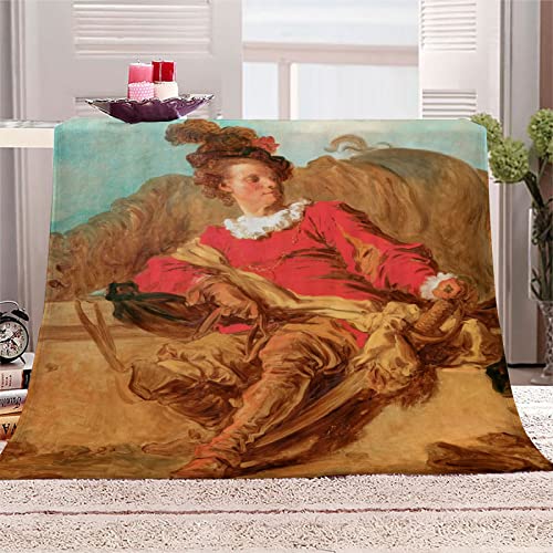 Manta Estampada Franela 3D, Suave Y Mullida Manta CáLida para Adultos Y NiñOs, para Cama, Sofá, Sala De Estar, Pintura Famosa Fragonard Vestido con Ropa Española 150×200 cm