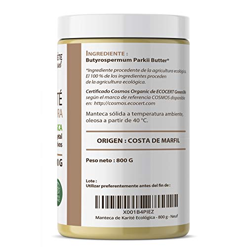 Manteca de Karité Ecológica 800g - 100% Vegetal - Sin aditivos - Sin Refinar