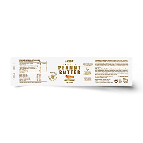 Mantequilla de Cacahuete de HSN | 250 g | Textura Suave y Cremosa | Peanut Butter Smooth | 100% Natural Vegano | Libre de GMO | No Aceite de Palma, No Azucares ni Sal Añadidos