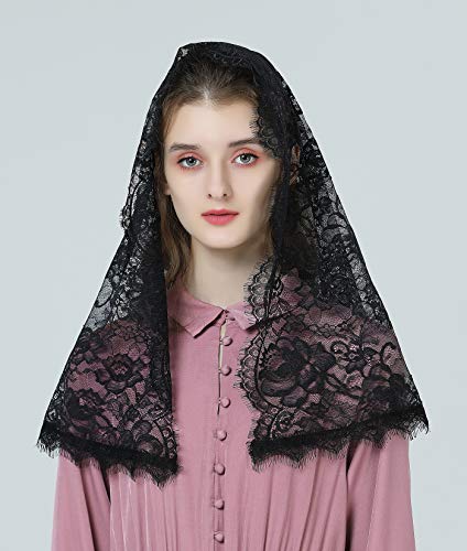 Mantilla De Encaje Española Mujer Capilla Velo Pañuelo de Lglesia Católica Bordado Chal Bufanda Negra Blanca V114