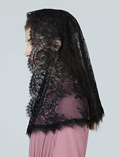 Mantilla De Encaje Española Mujer Capilla Velo Pañuelo de Lglesia Católica Bordado Chal Bufanda Negra Blanca V114