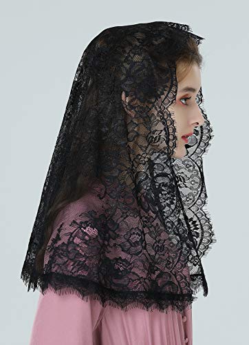 Mantilla De Encaje Española Mujer Capilla Velo Pañuelo de Lglesia Católica Bordado Chal Bufanda Negra Blanca V114