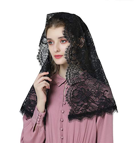 Mantilla De Encaje Española Mujer Capilla Velo Pañuelo de Lglesia Católica Bordado Chal Bufanda Negra Blanca V114