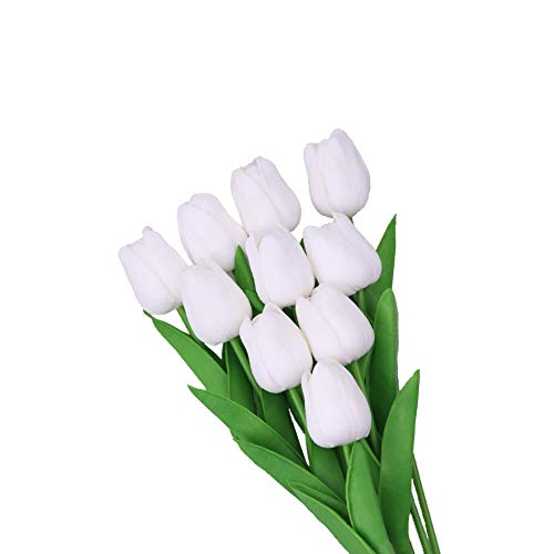 Maotrade 10 Paquetes Tulipanes Artificiales,Flores Artificiales Decoracion,se utiliza para Bodas, Hoteles, Fiestas, Cumpleaños, Bricolaje, Flores Artificiales Decorativas de la Oficina en Casa-Blanco