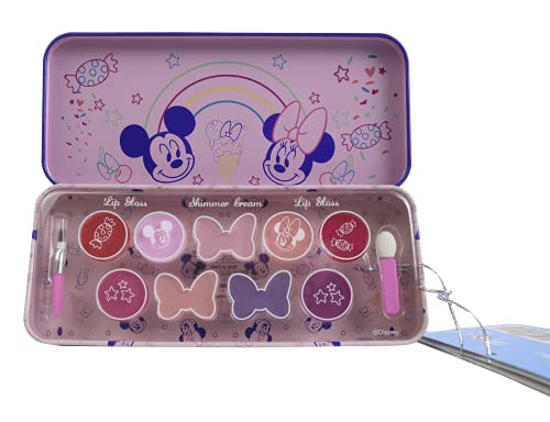 Markwins Minnie Cosmic Candy Lip & Face Tin, Estuche de Maquillaje de Minnie con 11 Paletas de Colores y Accesorios para los Labios y la Cara, Kit de Maquillaje Divertido, Accesorios de Colores