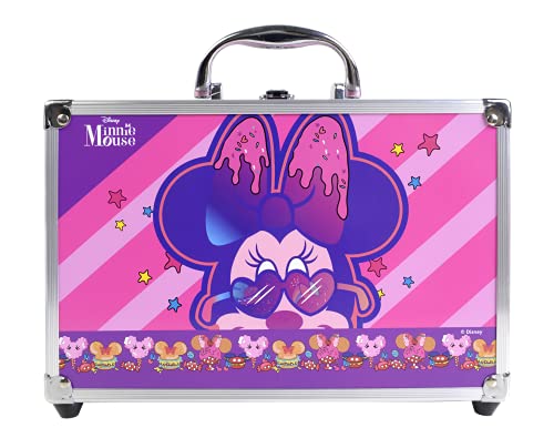 Markwins Minnie Makeup Train case, Set de Belleza Minnie con Paletas de Colores para Labios y Rostro, Divertido Kit de Maquillaje, Coloridos Accesorios, Juguetes y Regalos para Niños y Niñas