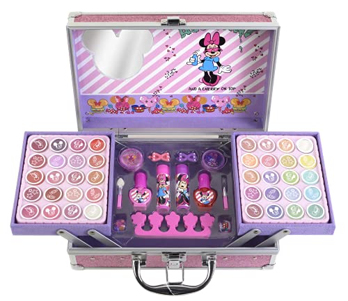 Markwins Minnie Makeup Train case, Set de Belleza Minnie con Paletas de Colores para Labios y Rostro, Divertido Kit de Maquillaje, Coloridos Accesorios, Juguetes y Regalos para Niños y Niñas