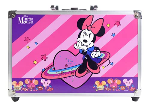 Markwins Minnie Makeup Train case, Set de Belleza Minnie con Paletas de Colores para Labios y Rostro, Divertido Kit de Maquillaje, Coloridos Accesorios, Juguetes y Regalos para Niños y Niñas