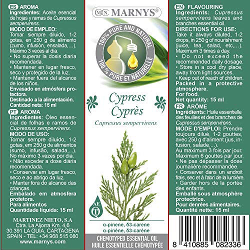 MARNYS Aceite Esencial Ciprés 100% Puro Quimiotipado 15ml