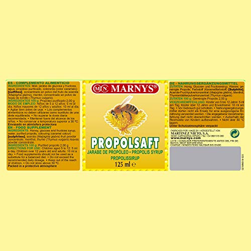 Marny's Propolsaft Jarabe de Propóleo con Miel, Tomillo, Mentol y Acerola 125ml