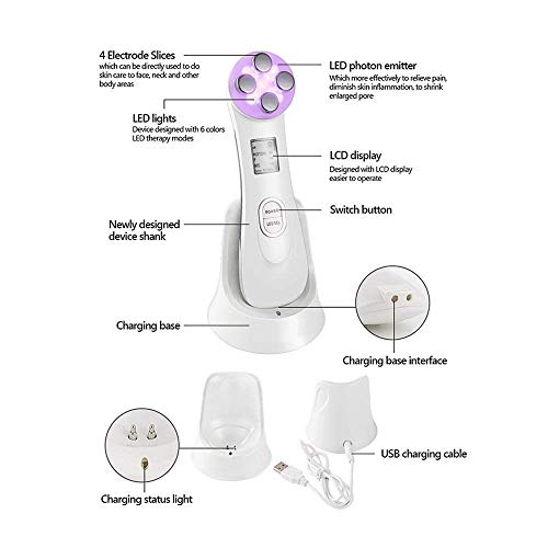 Masajeador de belleza por Ultrasonidos, 5 en 1 RF LED Facial Instrumento Multifuncional Dispositivo anti-edad Rejuvenecimiento de la piel Anti-arrugas.