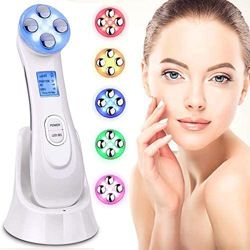 Masajeador de belleza por Ultrasonidos, 5 en 1 RF LED Facial Instrumento Multifuncional Dispositivo anti-edad Rejuvenecimiento de la piel Anti-arrugas.