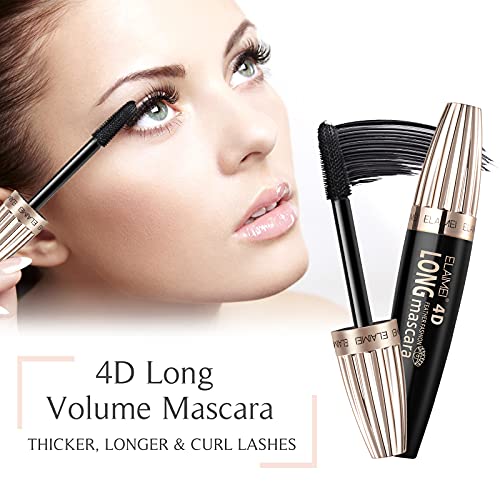 Mascara Black Waterproof, 4D Silk Fiber Lash Mascara para pestañas más largas, más gruesas y voluminosas, todo el día Pestañas exquisitamente largas, gruesas y a prueba de manchas