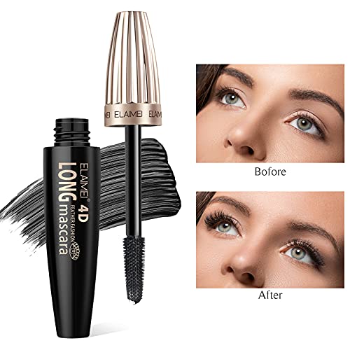 Mascara Black Waterproof, 4D Silk Fiber Lash Mascara para pestañas más largas, más gruesas y voluminosas, todo el día Pestañas exquisitamente largas, gruesas y a prueba de manchas