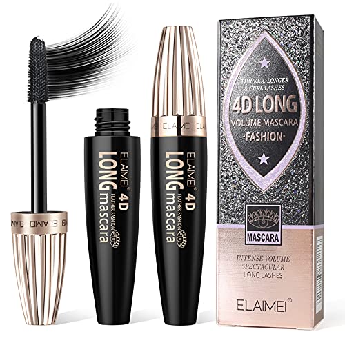 Mascara Black Waterproof, 4D Silk Fiber Lash Mascara para pestañas más largas, más gruesas y voluminosas, todo el día Pestañas exquisitamente largas, gruesas y a prueba de manchas