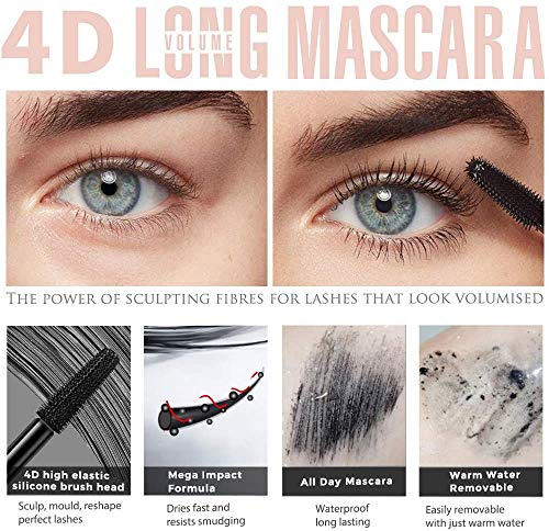 Mascara de Pestañas Waterproof, Rimel Pestañas Volumen y Largura, Mascara Negra, Extensiones De Pestañas, A Prueba De Manchas, Sin Grumos, Sin Manchas