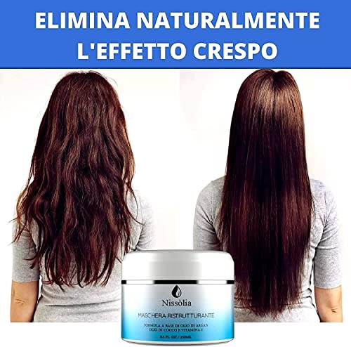 Mascarilla Cabello Rizado Nutritiva e Hidratante - Producto Profesional para Cabello Graso, Seco, Dañado y Encrespado - Reestructurante Fortificante con Aceite de Coco, Argán Vitamina E 250ml