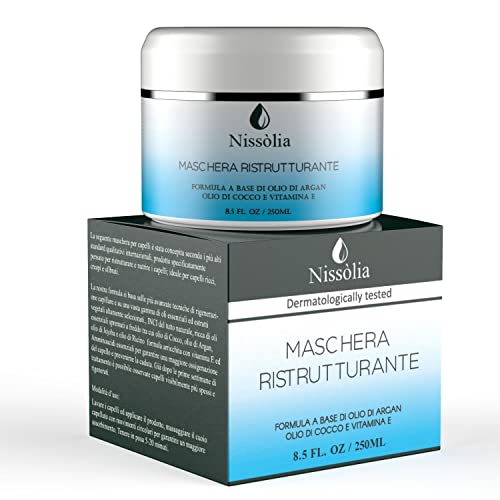 Mascarilla Cabello Rizado Nutritiva e Hidratante - Producto Profesional para Cabello Graso, Seco, Dañado y Encrespado - Reestructurante Fortificante con Aceite de Coco, Argán Vitamina E 250ml