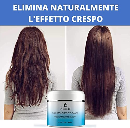 Mascarilla Cabello Rizado Nutritiva e Hidratante - Producto Profesional para Cabello Graso, Seco, Dañado y Encrespado - Reestructurante Fortificante con Aceite de Coco, Argán Vitamina E 400ml