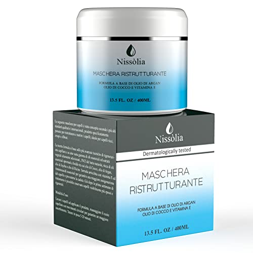 Mascarilla Cabello Rizado Nutritiva e Hidratante - Producto Profesional para Cabello Graso, Seco, Dañado y Encrespado - Reestructurante Fortificante con Aceite de Coco, Argán Vitamina E 400ml