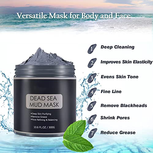 Máscarilla Facial de Barro de Mar Muerto 300g, Mascarilla Facial Hidratante, Limpieza Profunda Mascarilla Purificante e Exfoliante, Arcillas Faciales para Anti Poros Acné Puntos Negros Espinillas