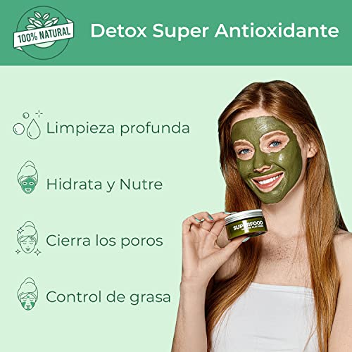 Mascarillas Faciales de Plantifique 100% Vegana - Mascarilla Purificante e Hidratante - Mascarilla de Arcilla Verde con Superalimentos 100ml - Limpia y Estrecha los Poros - Testado Dermatológicamente