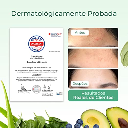 Mascarillas Faciales de Plantifique 100% Vegana - Mascarilla Purificante e Hidratante - Mascarilla de Arcilla Verde con Superalimentos 100ml - Limpia y Estrecha los Poros - Testado Dermatológicamente