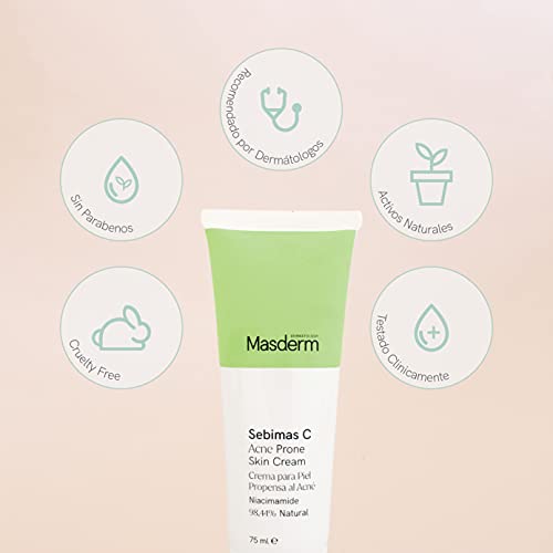 MASDERM | Crema Antiacne para Granos, Puntos Negros y Espinillas | Crema Acne 75 ml | Acne Tratamiento Juvenil Adolescentes | Piel Grasa | Crema Granos Cara y Espalda | Ácido Azelaico | Hidratante