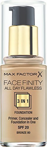 Max Factor Face-Finity All Day Flawless 3 In 1 SPF 20 Foundation Makeup for Women, No. 80 Bronze, 1 Ounce by Max Factor