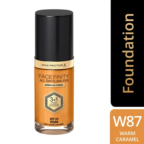 Max Factor Facefinity 3 en 1 All Day Flawless Air bursh& Vegan, Base de Maquillaje, Tono 87