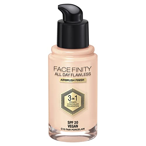 Max Factor Facefinity All Day Flawless 3 in 1 Foundation in 10 Fair Porcelain Primer, Concealer & Foundation en 1 - Para un acabado mate perfecto, 30 ml