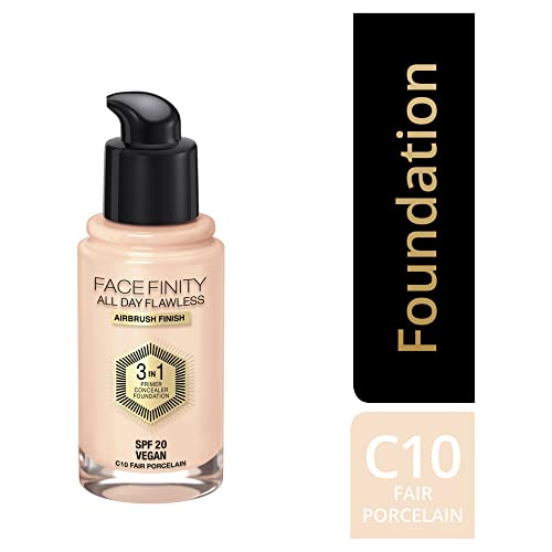 Max Factor Facefinity All Day Flawless 3 in 1 Foundation in 10 Fair Porcelain Primer, Concealer & Foundation en 1 - Para un acabado mate perfecto, 30 ml