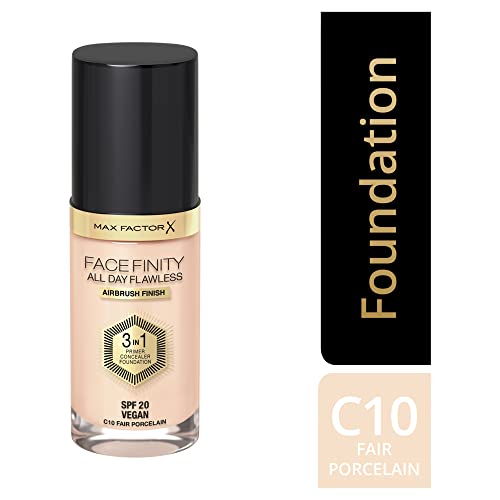 Max Factor Facefinity All Day Flawless 3 in 1 Foundation in 10 Fair Porcelain Primer, Concealer & Foundation en 1 - Para un acabado mate perfecto, 30 ml