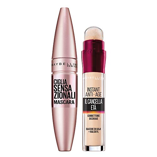 Maybelline Máscara lash sensational + Corrector de Ojeras El Borrador, Tono 01 Light