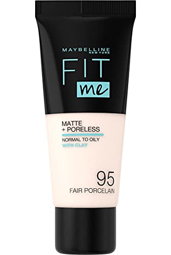 Maybelline New York, Base de Maquillaje que Calca a tu Tono Fit me! Mate y Afinaporos, Color: 095 Fair Porcelain