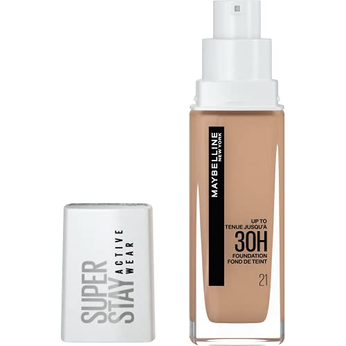 Maybelline New York, Base de maquillaje Superstay Active Wear 30H, Waterproof, Textura ligera, Tono 21 Nude Beige, 30 ml