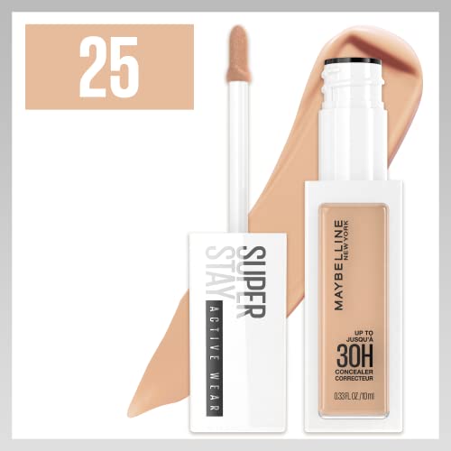 Maybelline New York, Corrector Superstay Active Wear 30H, Textura ultra-ligera, larga duración, Tono 25 Medium