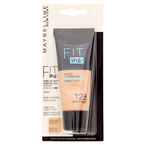 Maybelline New-York - Fond de Teint Fluide Fit Me Matte & Poreless - Peaux normales à grasses - teinte : 128 Beige Doré - 30 ml