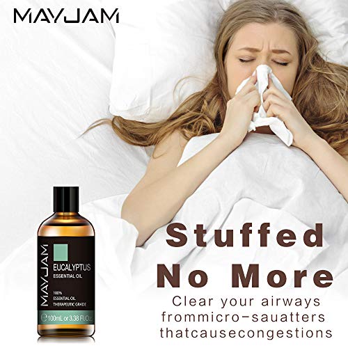 MAYJAM Aceites Esenciales de Eucalipto 100 ml, 100% Aceites Esenciales Naturales Puros, Aceite Esencial de Aromaterapia de Grado Terapéutico, aceites de Fragancia para Difusor, Regalos Perfectos