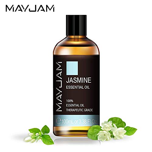 MAYJAM Aceites Esenciales de Jazmín 100 ml, 100% Aceites Esenciales Naturales Puros, Aceite Esencial de Aromaterapia de Grado Terapéutico, Aceites de Fragancia para Difusor Humidificador Relajación