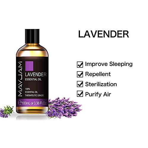 MAYJAM Aceites Esenciales de Lavanda 100 ml, 100% Aceites Esenciales Naturales Puros, Aceite Esencial de Aromaterapia de Grado Terapéutico, Aceites de Fragancia para Humidificador, Regalos Perfectos