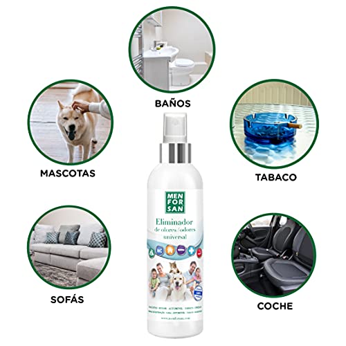 Menforsan - Spray Eliminador de olores 250ml, especial hogar con mascotas, erradica al instante cualquier mal olor, apto para todo tipo de superficies