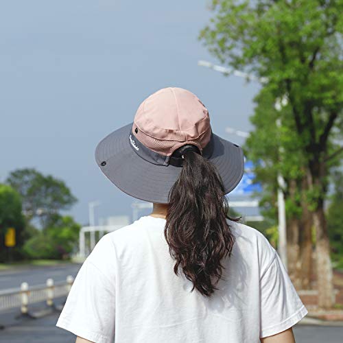 MengH-SHOP Sombrero de Sol al Aire Libre Mujer Sombrero de Cola de Caballo Plegable Gorro de Pescador Gorras de ala Ancha de Malla Sombrero de Verano Visor 56-58CM (Rosado)